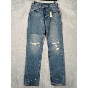 Levis 501 54 Jeans Mens 28x32 Blue Distressed Pearl Studded Vintage Style Denim
